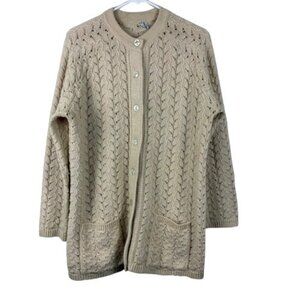 VTG 90s Azure Pointelle Knit Cardigan Sweater Ivory Sz XL Cottagecore Preppy